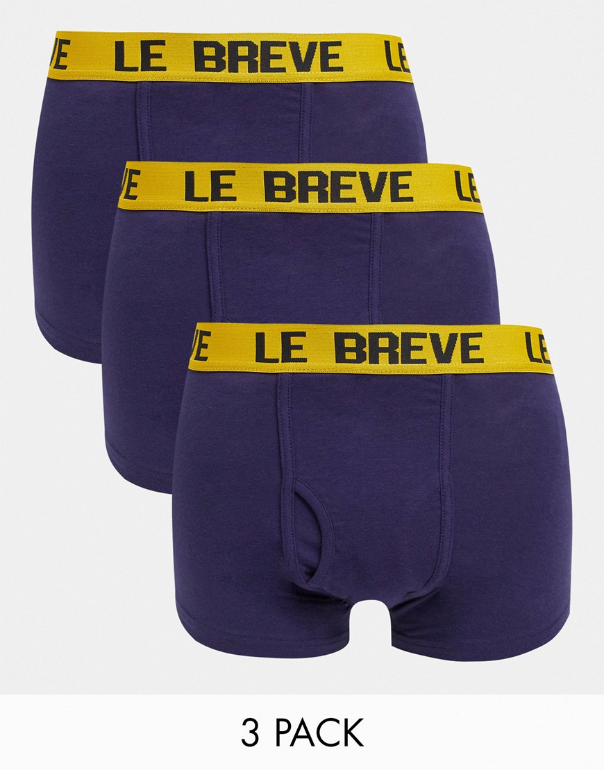 Le Breve 3-pack trunks in navy with yellow waistband