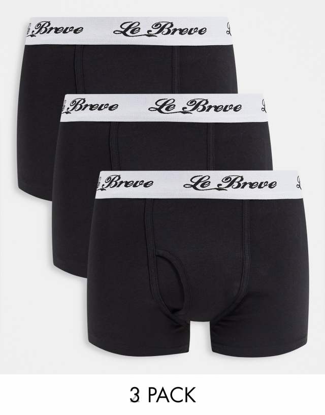 Le Breve 3 pack trunks with script logo waistband in black