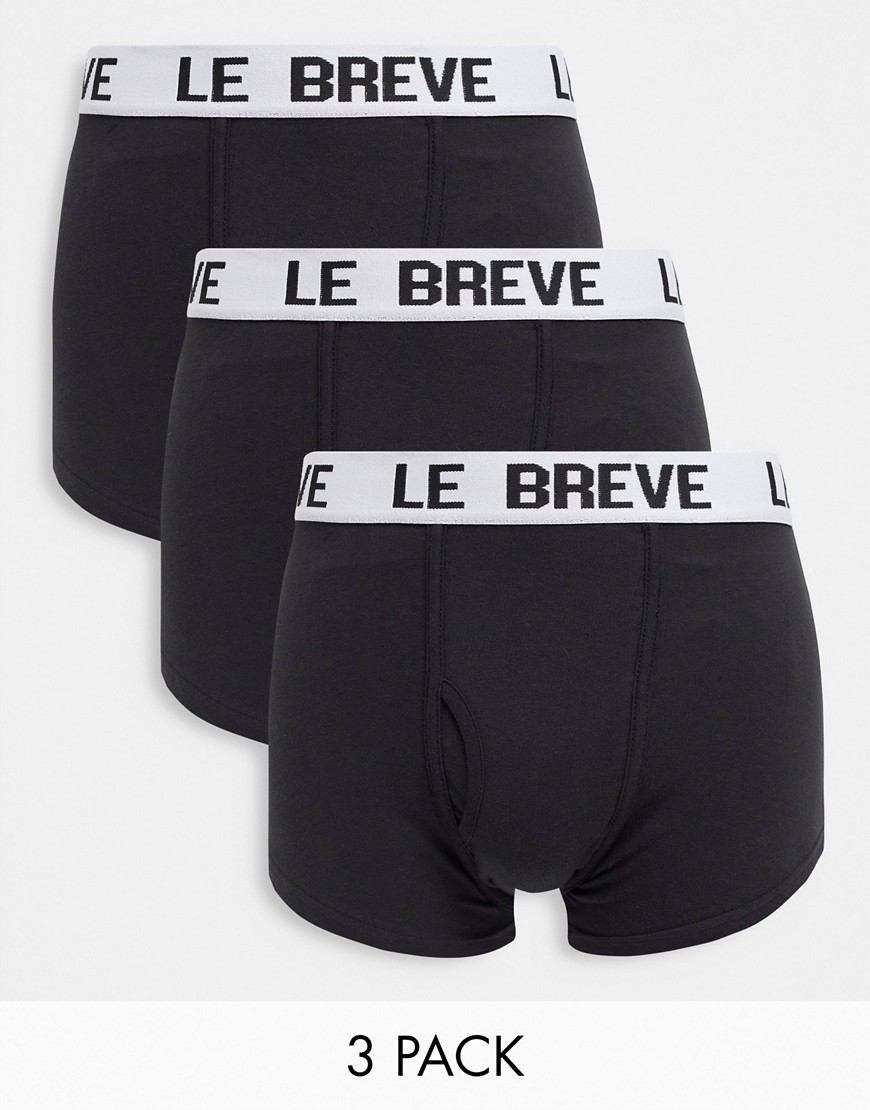 Le Breve – 3er-Pack Unterhosen in Schwarz mit weißem Bund