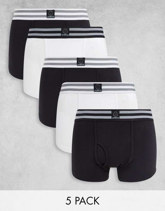 Le Breve 5 pack trunks in black and white