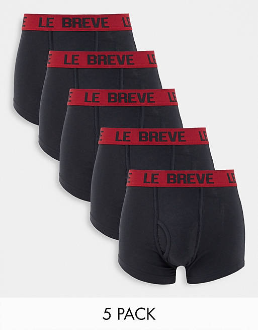 Le Breve 5 pack trunks in black with red band