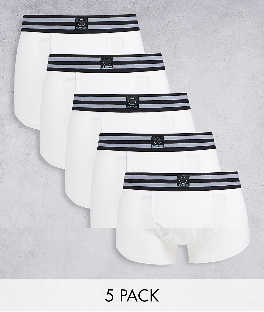 Le Breve 5 Pack Trunks In White With Black Waistband