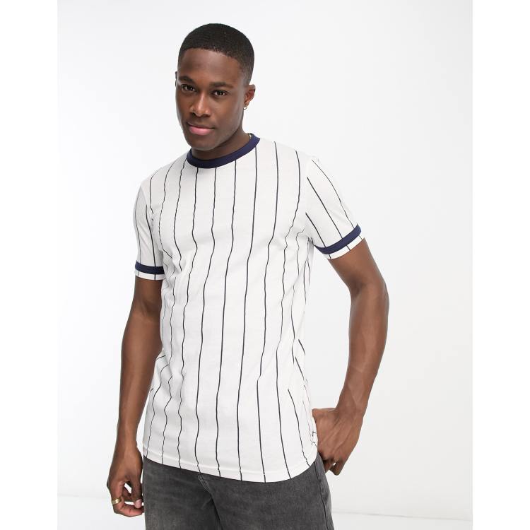 Le Breve Baseball Button Up T-Shirt in White - ASOS Outlet