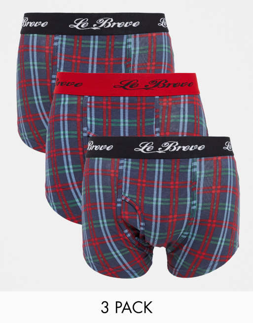 Le Breve – Bay – Karierte Boxershorts in Marineblau im 3er-Pack