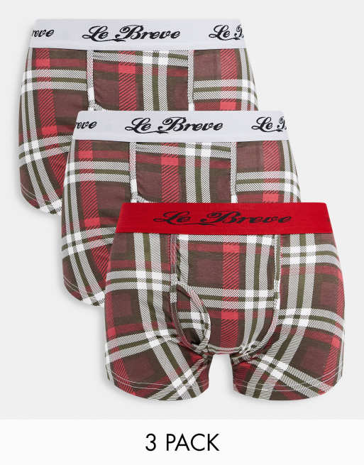 Le Breve – Bay – Rot karierte Boxershorts im 3er-Pack