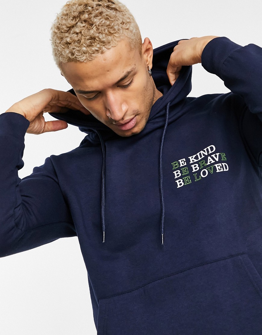 Le Breve be kind logo hoodie in navy