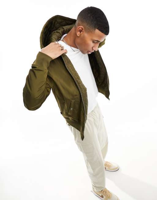Le Breve – Bomberjacke in Khaki mit Kapuze
