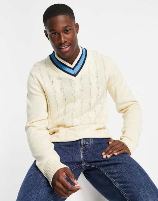 Le Breve cable knit cricket jumper in ecru ASOS