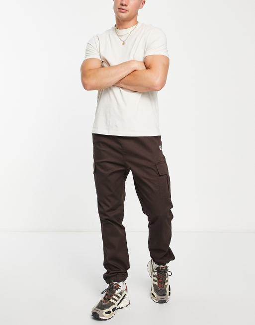 Le Breve cargo pants with elasticated waist & hem in dark brown