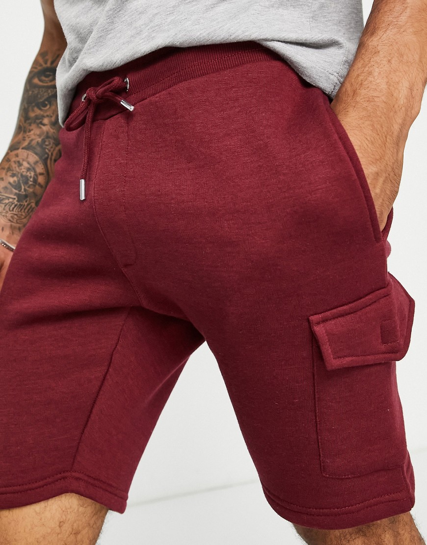 Le Breve cargo pocket jersey shorts in burgundy-Red