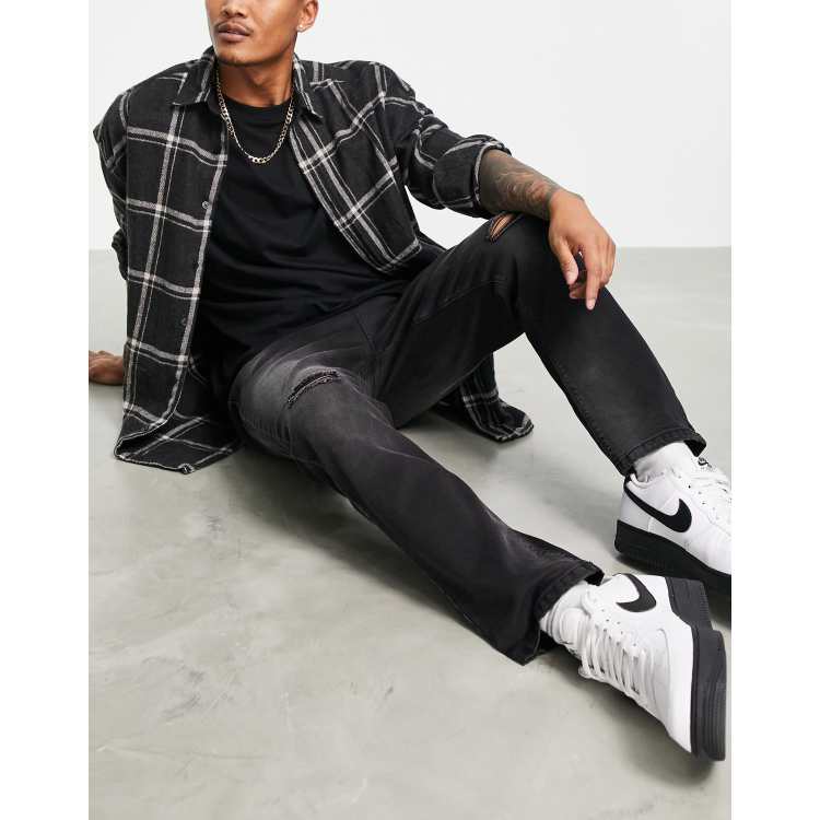 Le Breve carrot fit ripped jeans in washed black ASOS