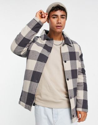 Le Breve check jacket in stone & brown