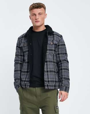 Le Breve Check Jacket With Teddy Collar & Lining In Black