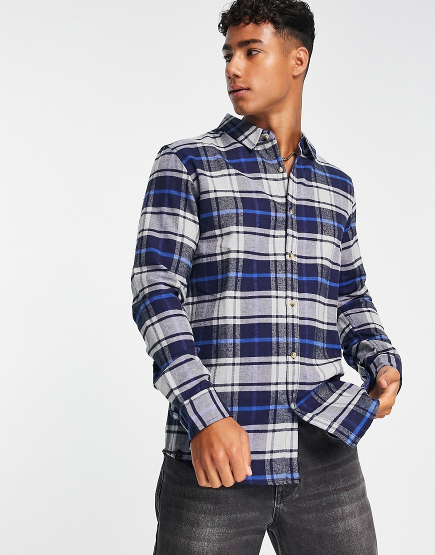 Le Breve Plus Check Shirt In Blue-navy