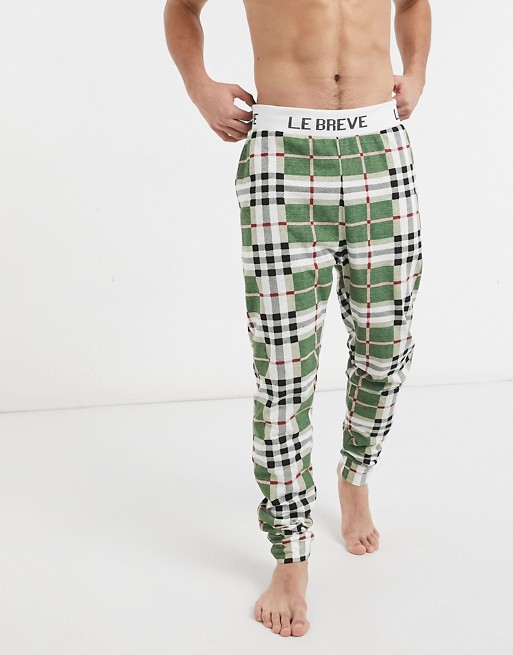 Le Breve checked lounge joggers in green