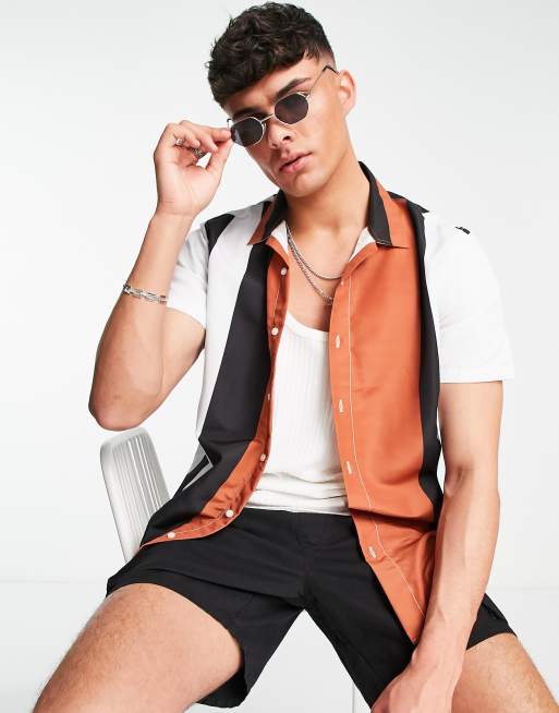Le Breve - Chemise avec col à revers - Rouille, blanc et noir
