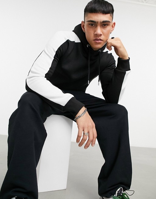 Le Breve co-ord hoodie in black with white panel