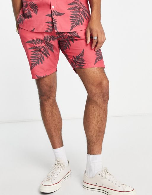 Le Breve co-ord leaf print shorts in coral