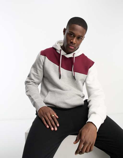 Burgundy color block store hoodie