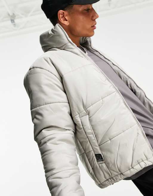 Le Breve - Crop gewatteerd jack met opstaande boord in zilver mink, 2 van 4