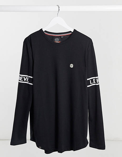 Le Breve – Czarny T-shirt z długim rękawem i nadrukiem