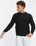 [Le Breve] Le Breve diamond cable knit jumper in black L BLACK