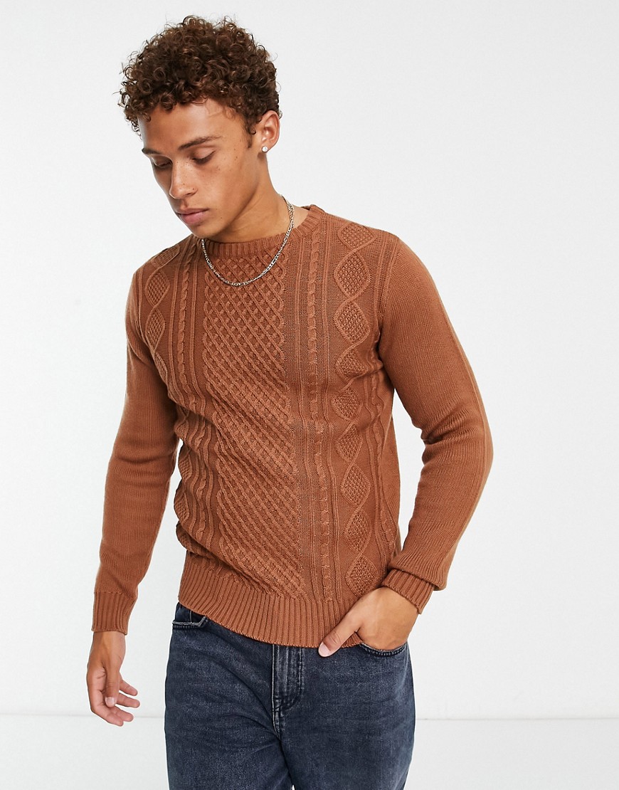 Le Breve diamond cable knit jumper in light brown