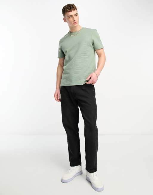Le Breve – Drop Needle – Cord-T-Shirt in Blassgrün