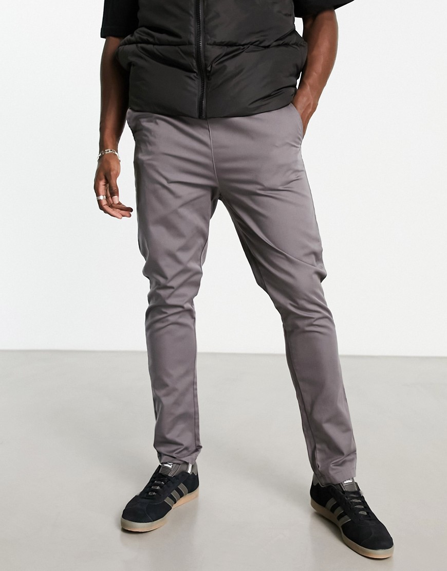 Le Breve elasticated waist chino pants in charcoal-Gray