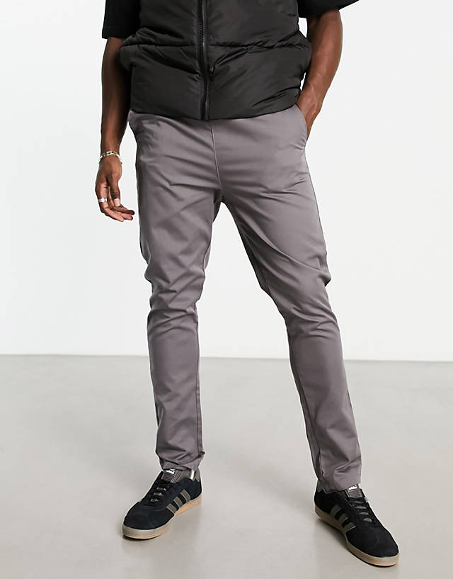 Le Breve - elasticated waist chino trousers in charcoal