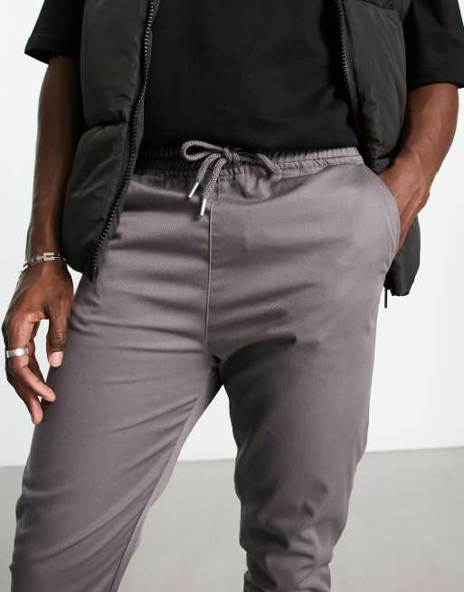 Le Breve elasticated waist chino trousers in charcoal, 3 of 4
