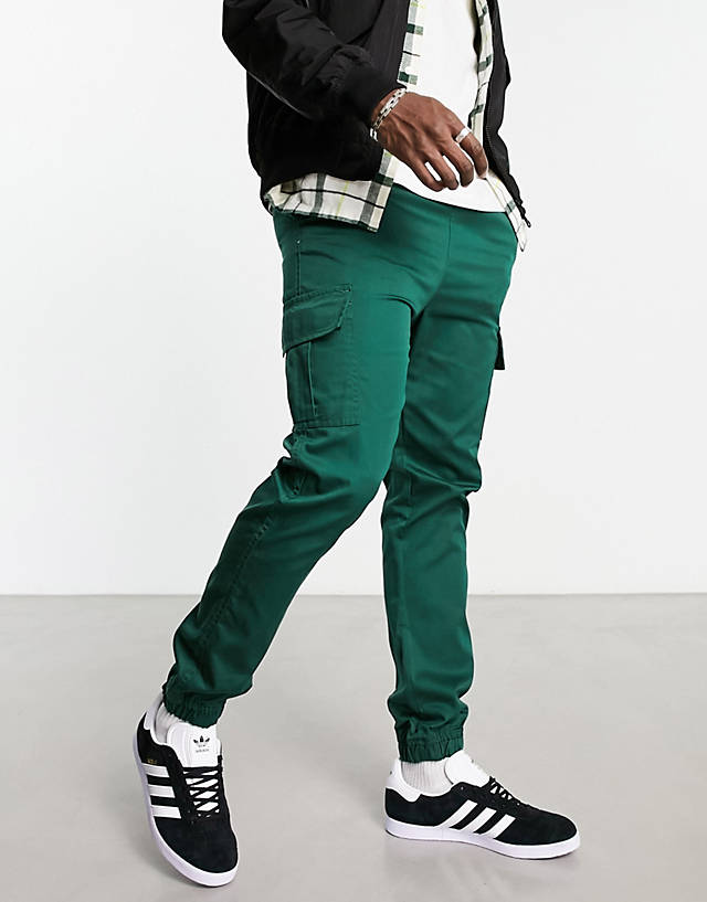 Le Breve - elasticated waist cuffed cargo trousers in dark green