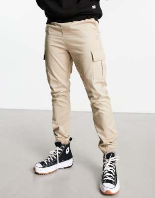 Le Breve elasticated waist cuffed cargo pants in stone - ASOS Price Checker