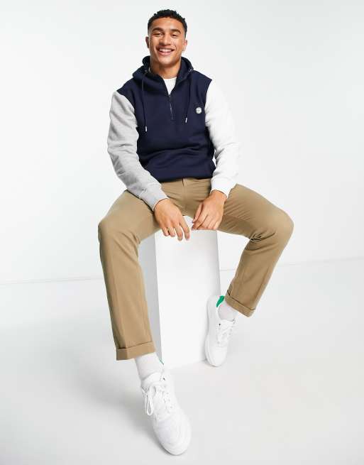 Le Breve - Felpa blu navy color block con zip corta