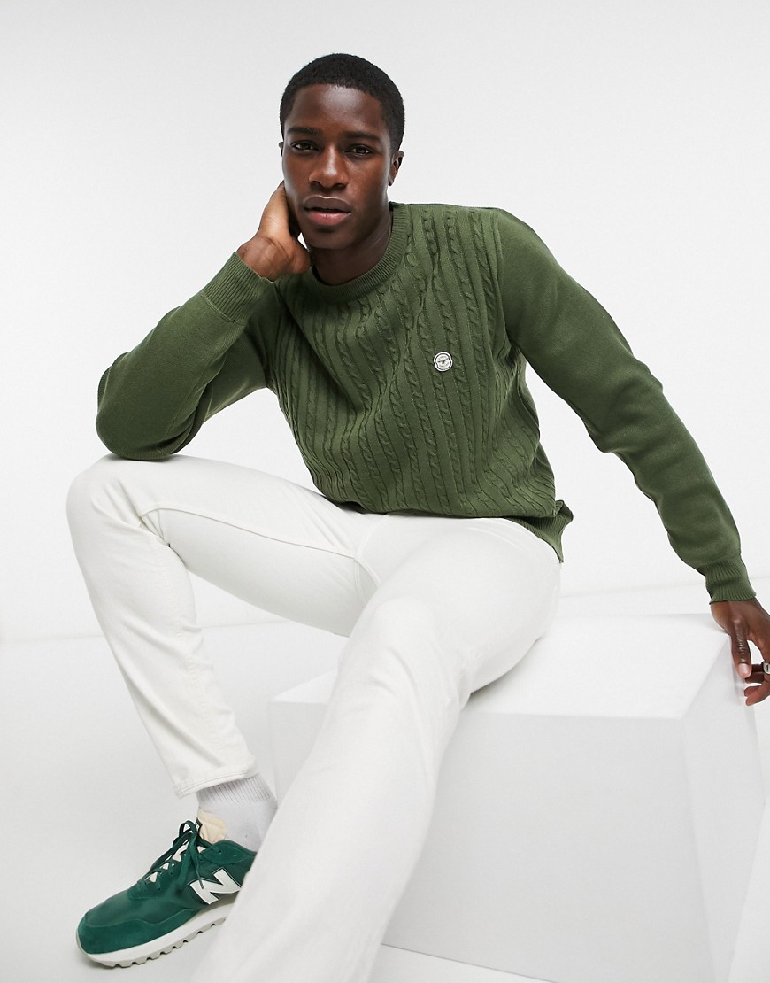 Le Breve fine gage cable knitted sweater in khaki-Green