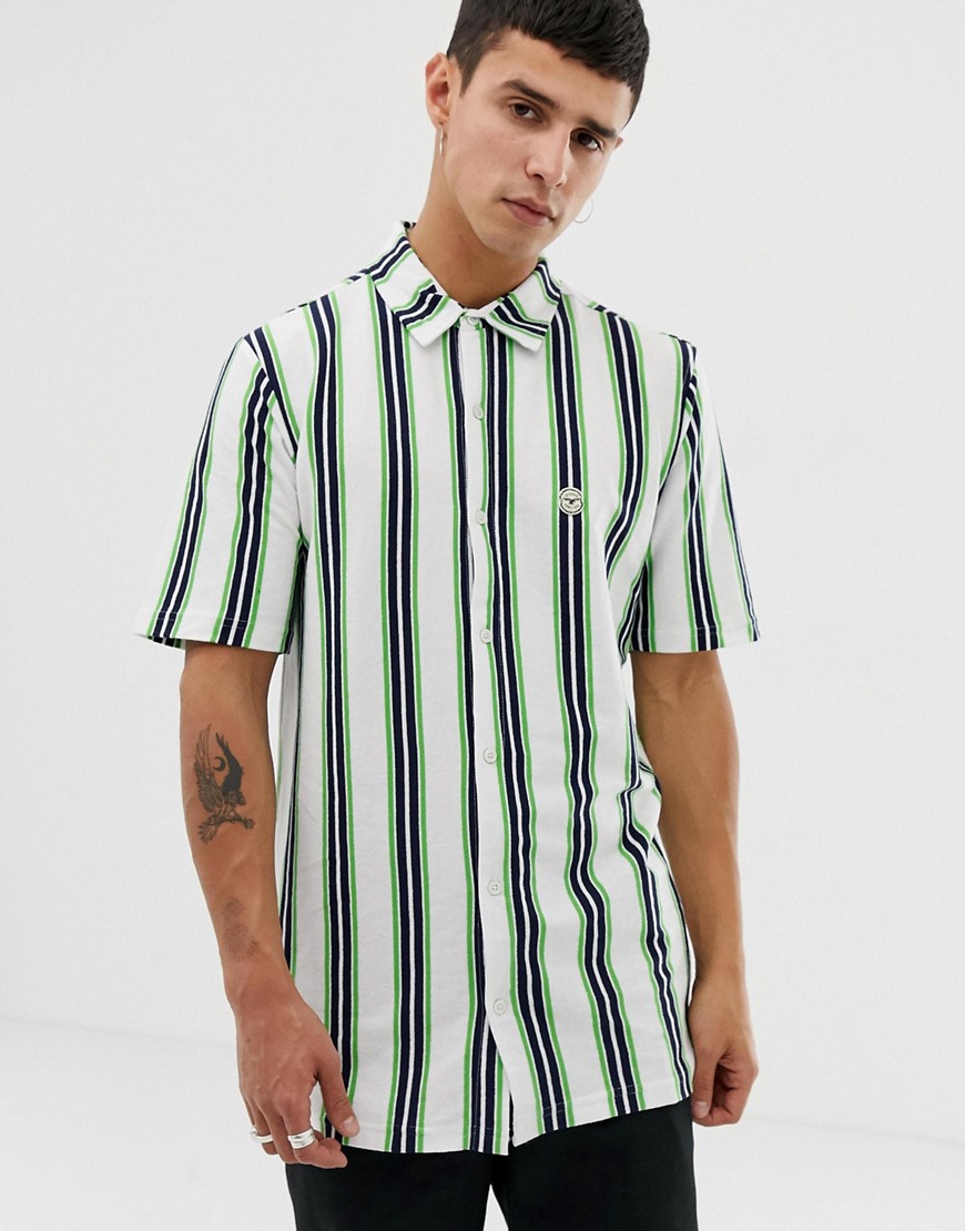 Le Breve - Gestreept overhemd met korte mouwen-Groen