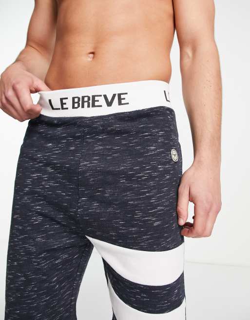 Le Breve - Gestreepte loungeshorts van co-ord set in marineblauw en wit, 3 van 4