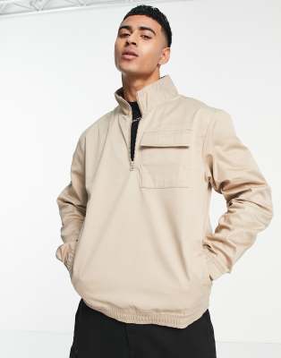 Le Breve - Giacca color pietra con collo a imbuto e zip corta