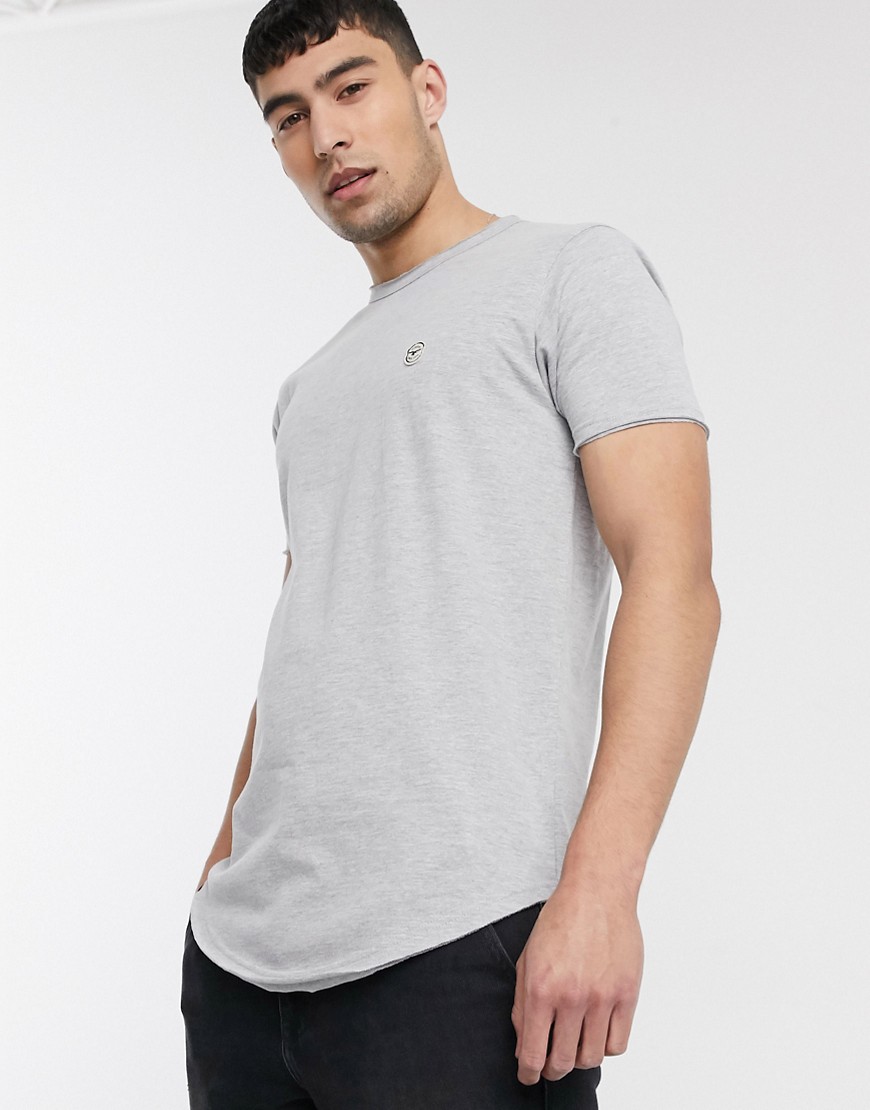 Le Breve - gråmeleret longline t-shirt med rå kanter