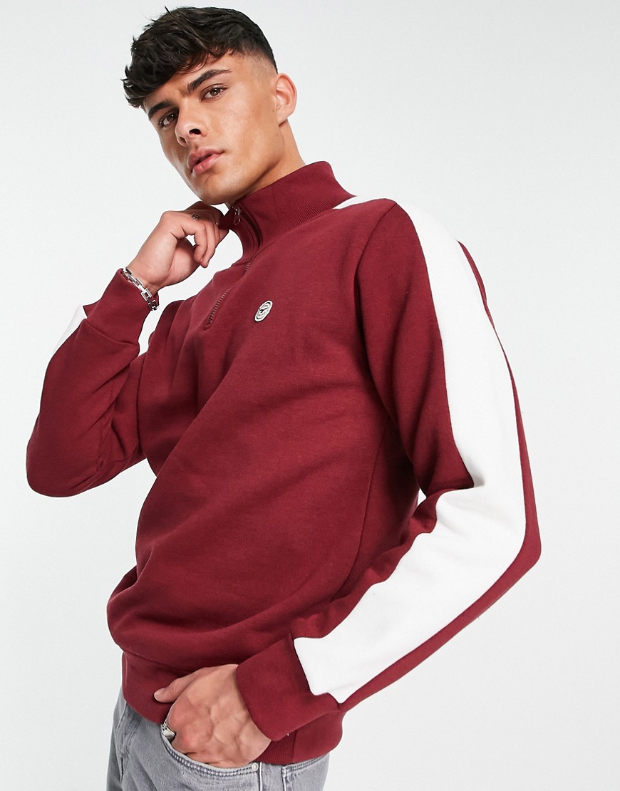 Le Breve half zip panel sweatshirt in burgundy-Red