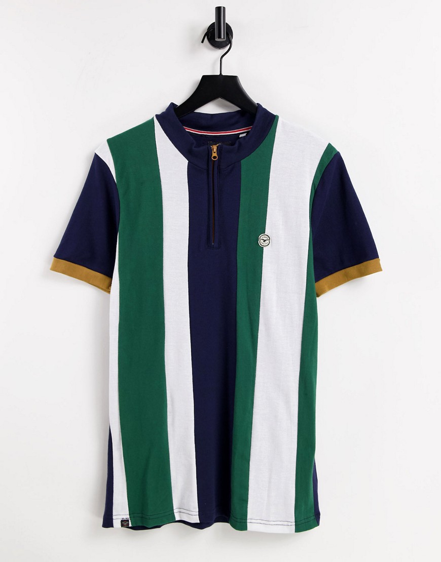 Le Breve half zip stripe t-shirt in navy