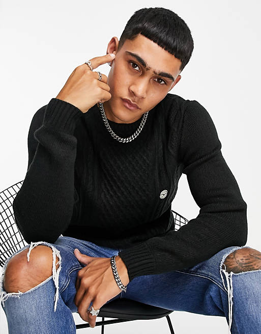 Le Breve heavy cable knit jumper in black