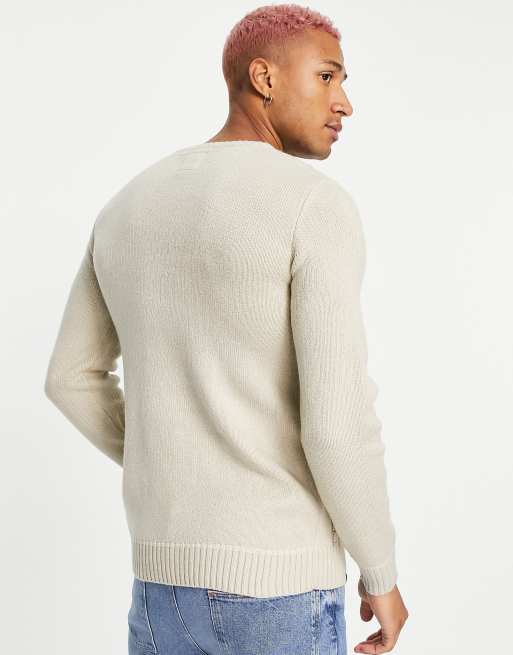 Le Breve heavy cable knit sweater in stone ASOS