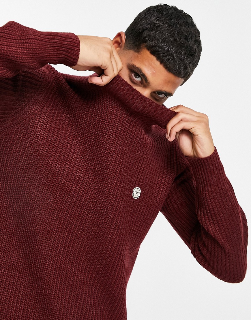Le Breve heavy ribbed turtleneck sweater in burgundy-Red