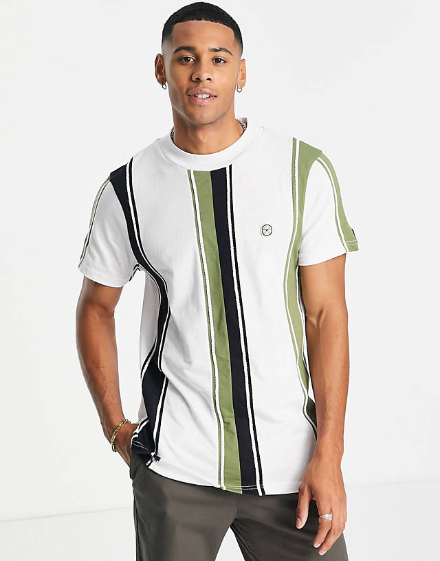 Le Breve - high neck stripe t-shirt in white & green