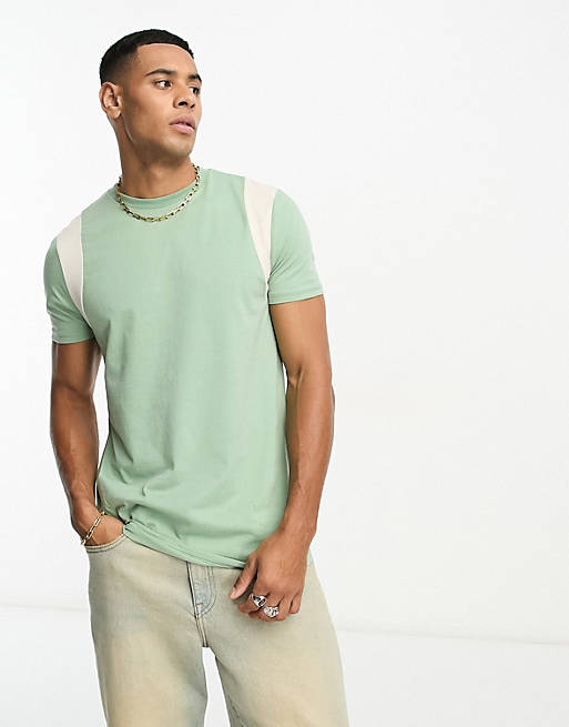 Le Breve hoop sleeve t-shirt in pale green | ASOS