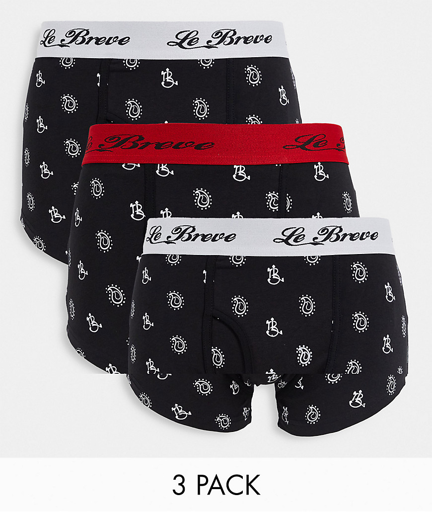 Le Breve jack paisley 3 pack boxer shorts in red navy black