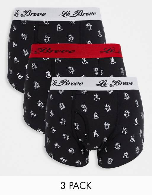 dannelse nær ved Watt Le Breve jack paisley 3 pack boxer shorts in red navy black | ASOS