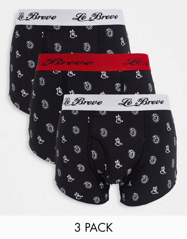 Le Breve jack paisley 3 pack boxer shorts in red navy black