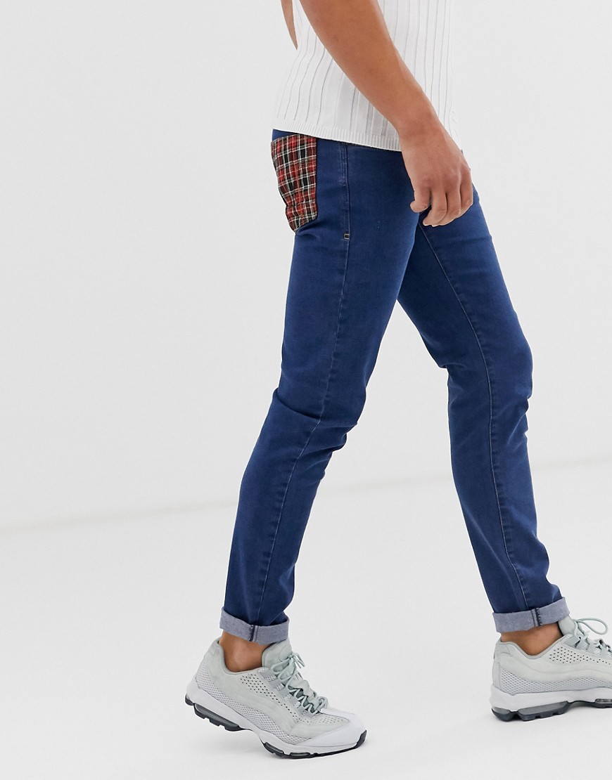 Le Breve - Jeans met geruite zakken aan de achterkant-Blauw